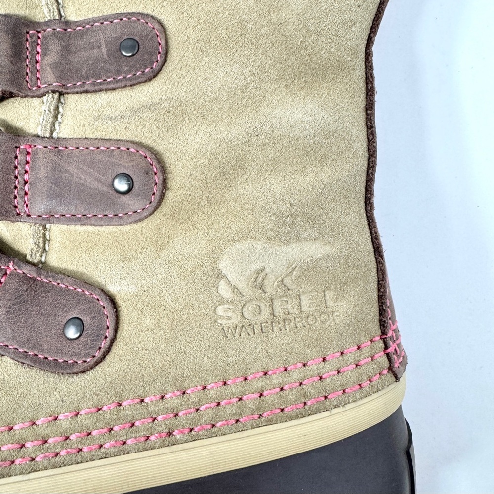 SOREL Joan of Arctic Faux Fur Winter Boots Tan and Pink - Picture 3 of 15